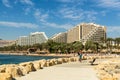 EILAT, ISRAEL Ã¢â¬â November 7, 2017: Panoramic view on the central beach of Eilat, Israel Royalty Free Stock Photo